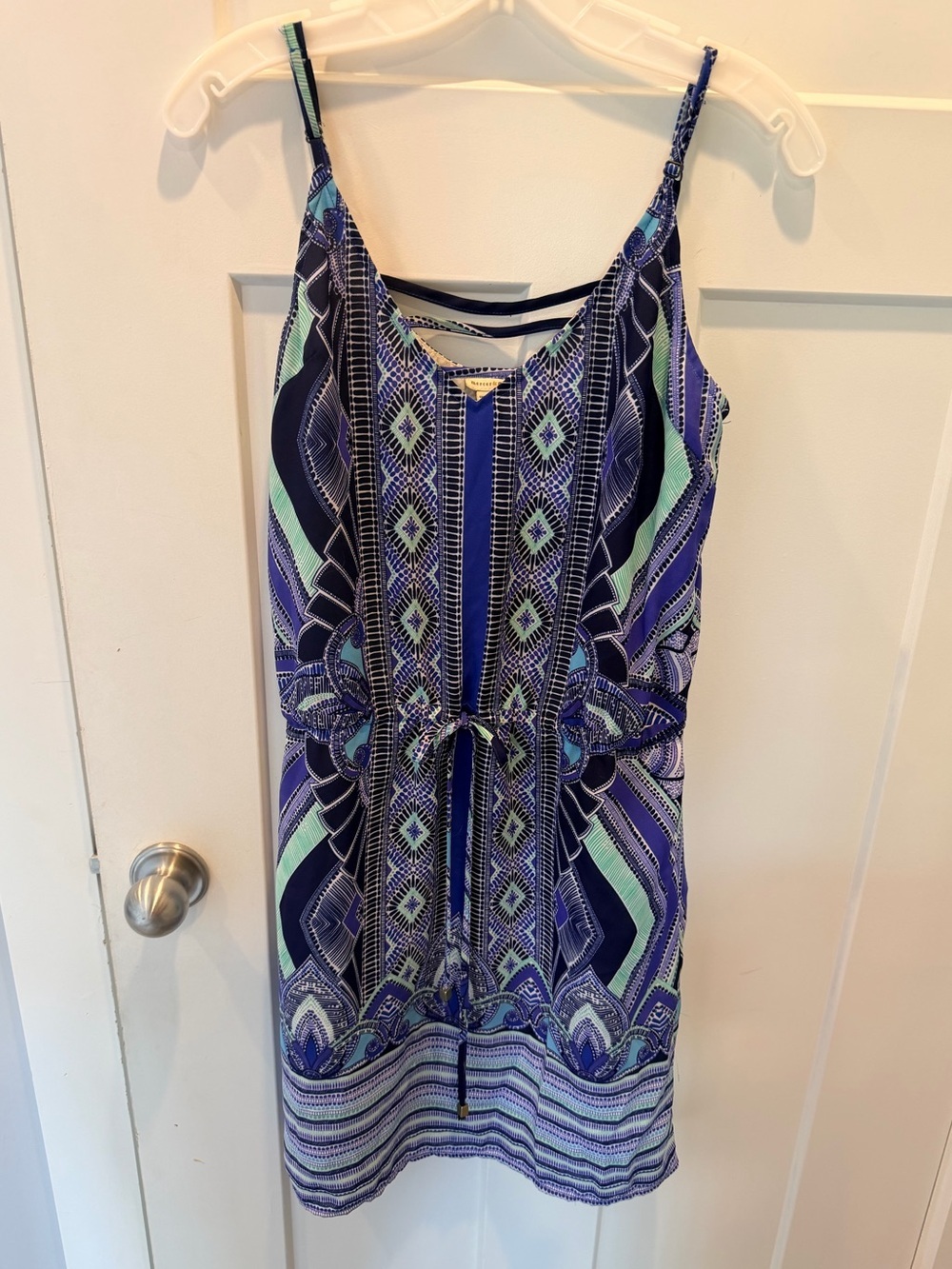 Mercer & Madison Blue Boho Printed Romper Dress Size 4 Sleeveless Tie Waist